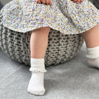 Frilly Non-Slip Stay-On Baby and Toddler Socks - 3 Pack in Plain Pearl White