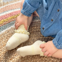 Frilly Non-Slip Stay-On Baby and Toddler Socks - 3 Pack in Peaches 'n' Cream & Lemon Drop