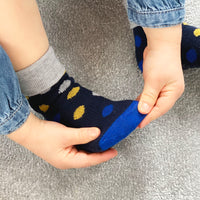 Non-Slip Stay On Baby and Toddler Socks - 3 Pack in Shades of Blue and Mustard