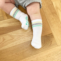 Sporty Non-Slip Stay-on Organic Baby and Toddler Quarter Crew Socks - White