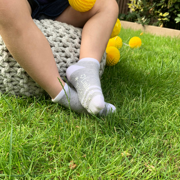 Non-Slip Stay-on Baby & Toddler Organic Trainer Socks 3 pack - Summer Socks - Grey/White