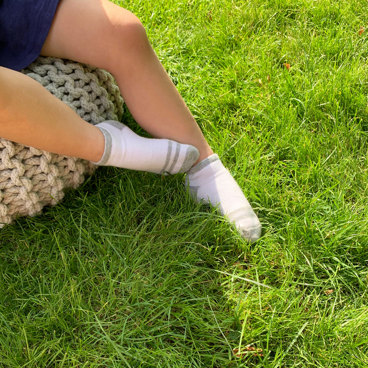 Non-Slip Stay-on Baby & Toddler Organic Trainer Socks 3 pack - Summer Socks - White/Grey