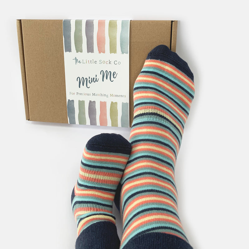 Mini Me Matching Adult and Child Family Socks Gift Set in Smarty Stripe - The Perfect Birthday or Christmas Gift