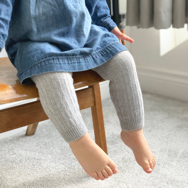 Warm Soft Cable Knit Baby and Toddler Leggings - Grey Marl