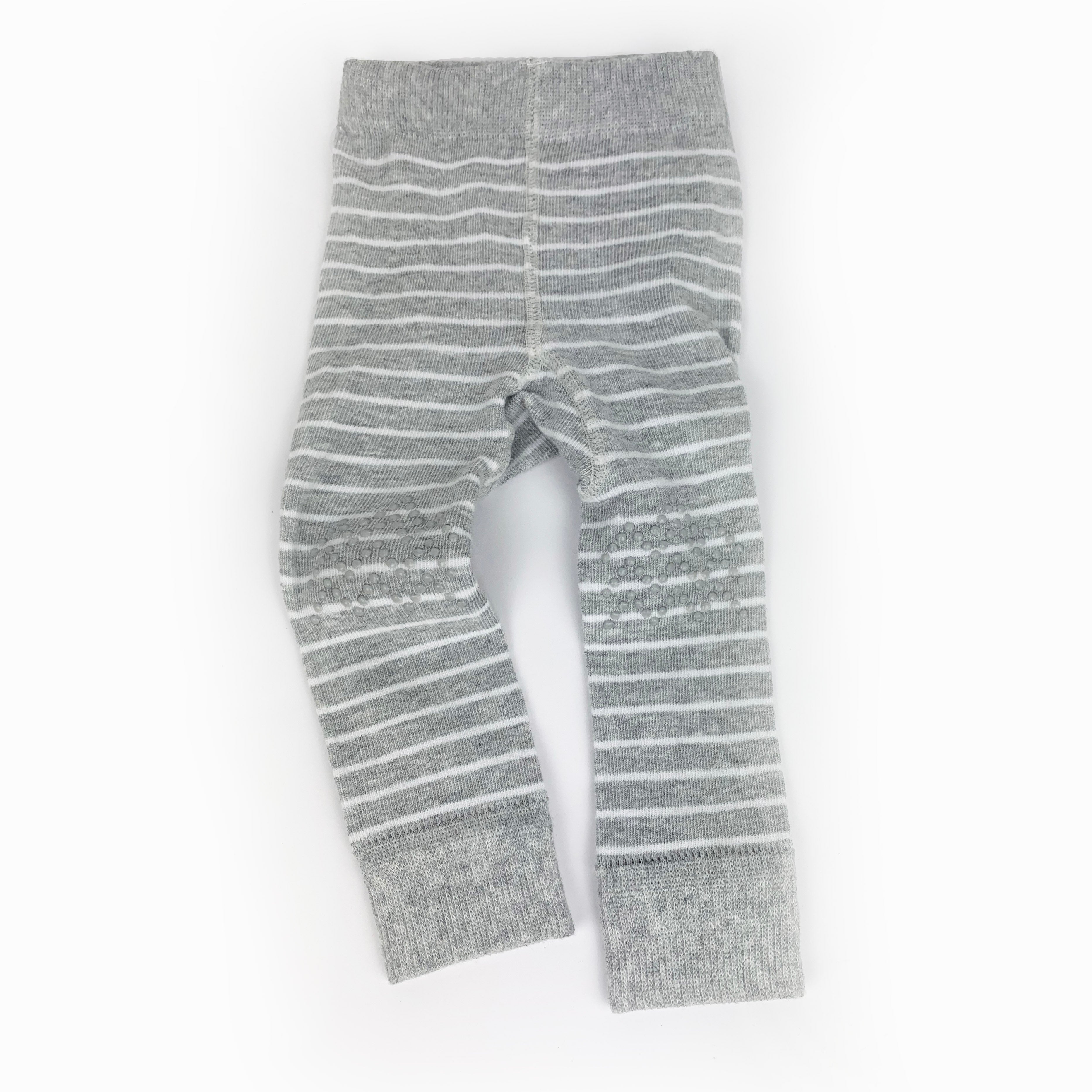 Baby Leggings with non Slip Knees Grey White Stripe Footless tight The Little Sock Company