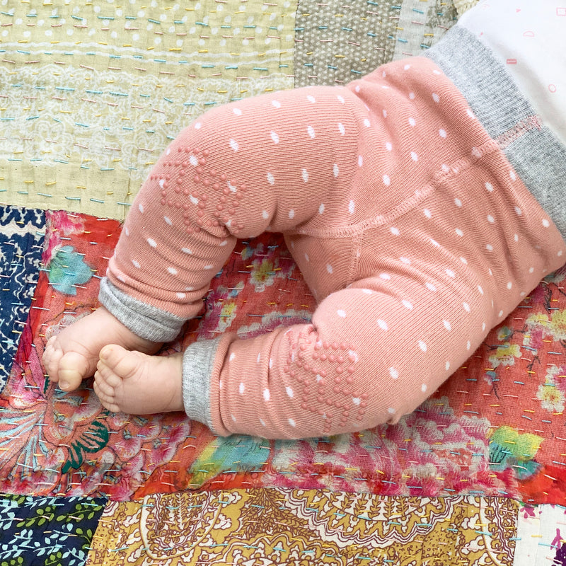 Crawling Baby Leggings with Non-Slip Silicone Knees - Pink Spot