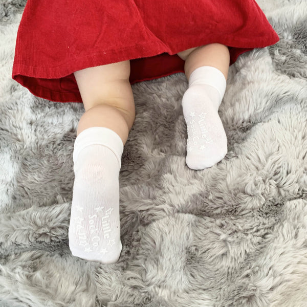 Non-Slip Stay on Baby and Toddler Socks - Plain White