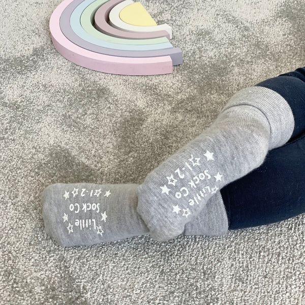 SLIM FIT - Non-Slip Stay on Baby and Toddler Socks | Grey Sky