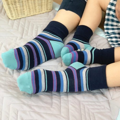 Mini Me Matching Adults and Child Family Socks Gift Set in Navy Stripe - The Perfect Birthday or Christmas Gift