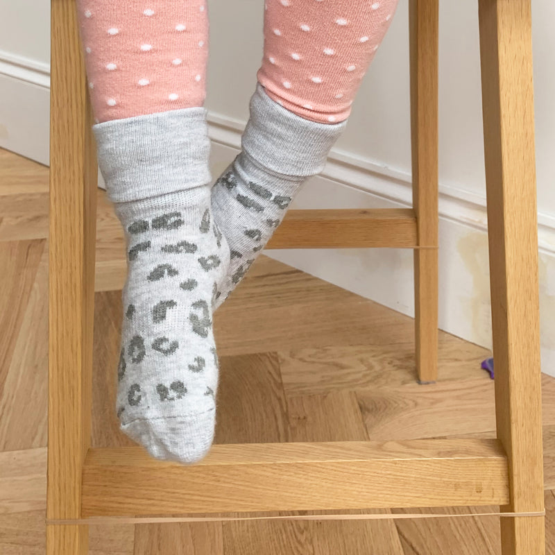 Non-Slip Stay On Baby and Toddler Socks - 3 Pack in Grey Animal