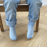 Organic Non-Slip Stay On Baby and Toddler Socks - Sky Blue Stripe