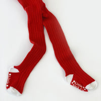 Non-Slip Super Soft Ribbed Baby and Toddler Tights in Red