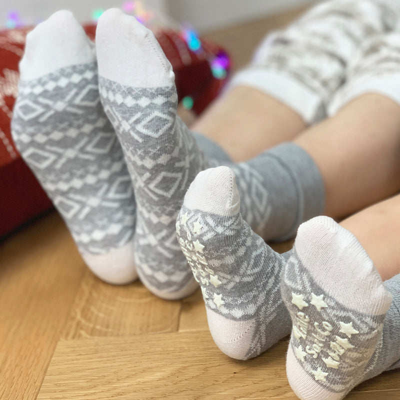 mini me matching socks for adults and children in Nordic Grey Pattern