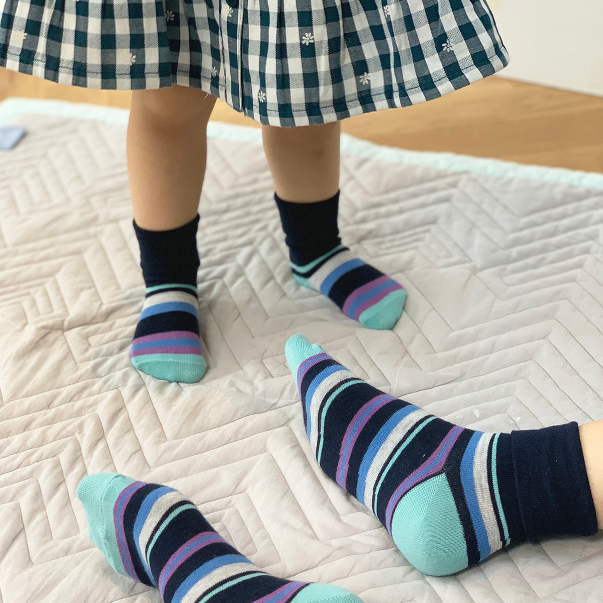 Mini Me Matching Adults and Child Family Socks Gift Set in Navy Stripe - The Perfect Birthday or Father’s Day Gift