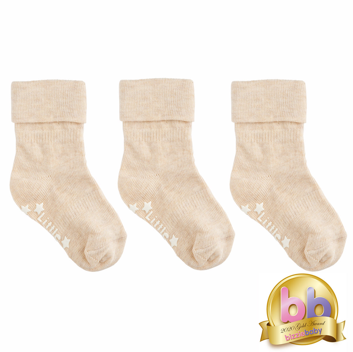 Talipes (clubfoot) Boots and Bar Socks - Non-Slip + Stay On Baby and Toddler Socks - 3 Pack in Oatmeal