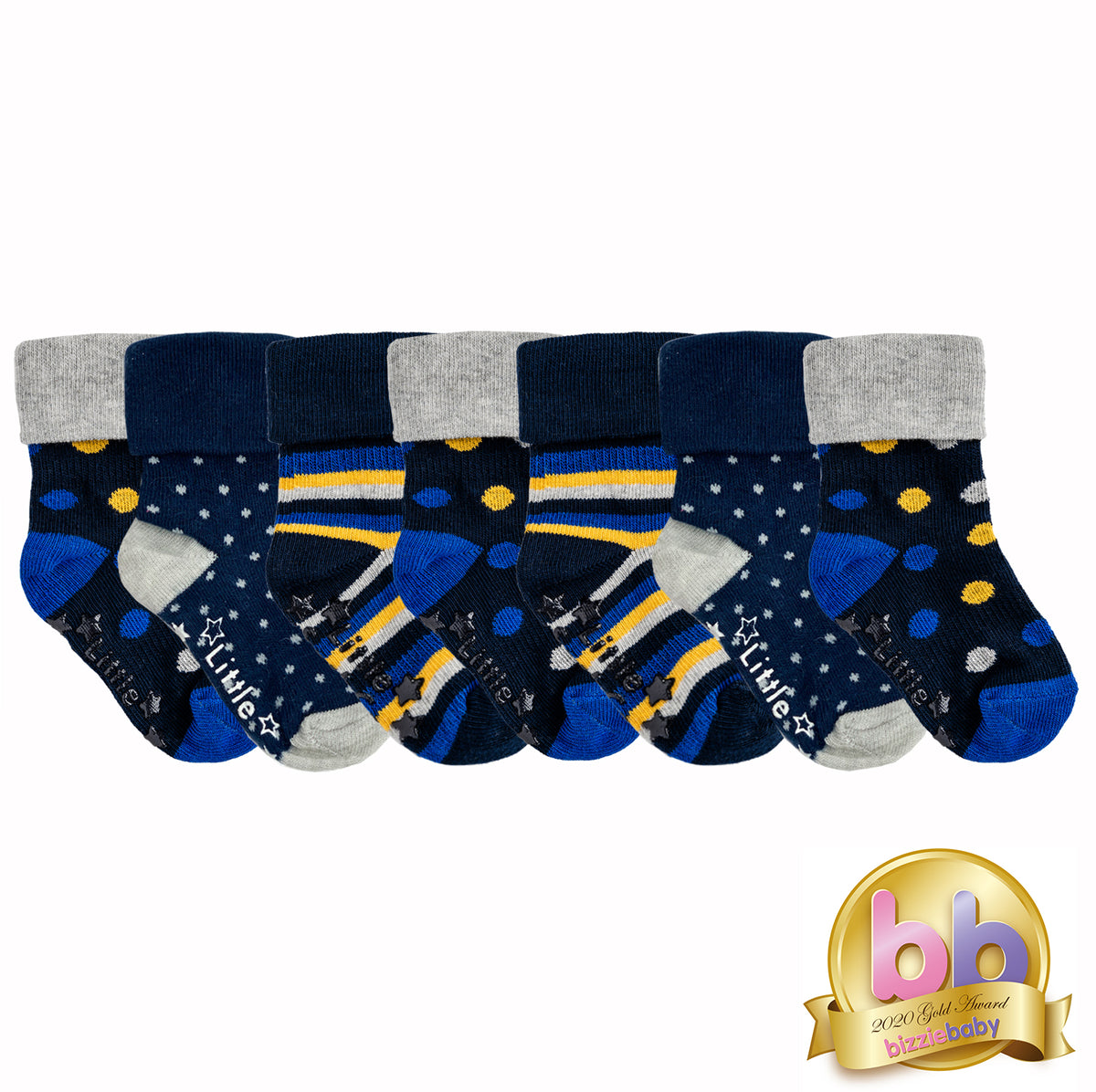 Non-Slip Stay on Baby and Toddler Socks - 7 Pack in Navy Mix