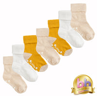 Non-Slip Stay On Baby and Toddler Socks - 7 Pack in Mustard, Oatmeal and White