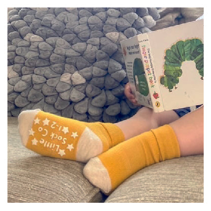 Non-Slip Stay On Baby and Toddler Socks - 3 Pack in Mustard and Oatmeal