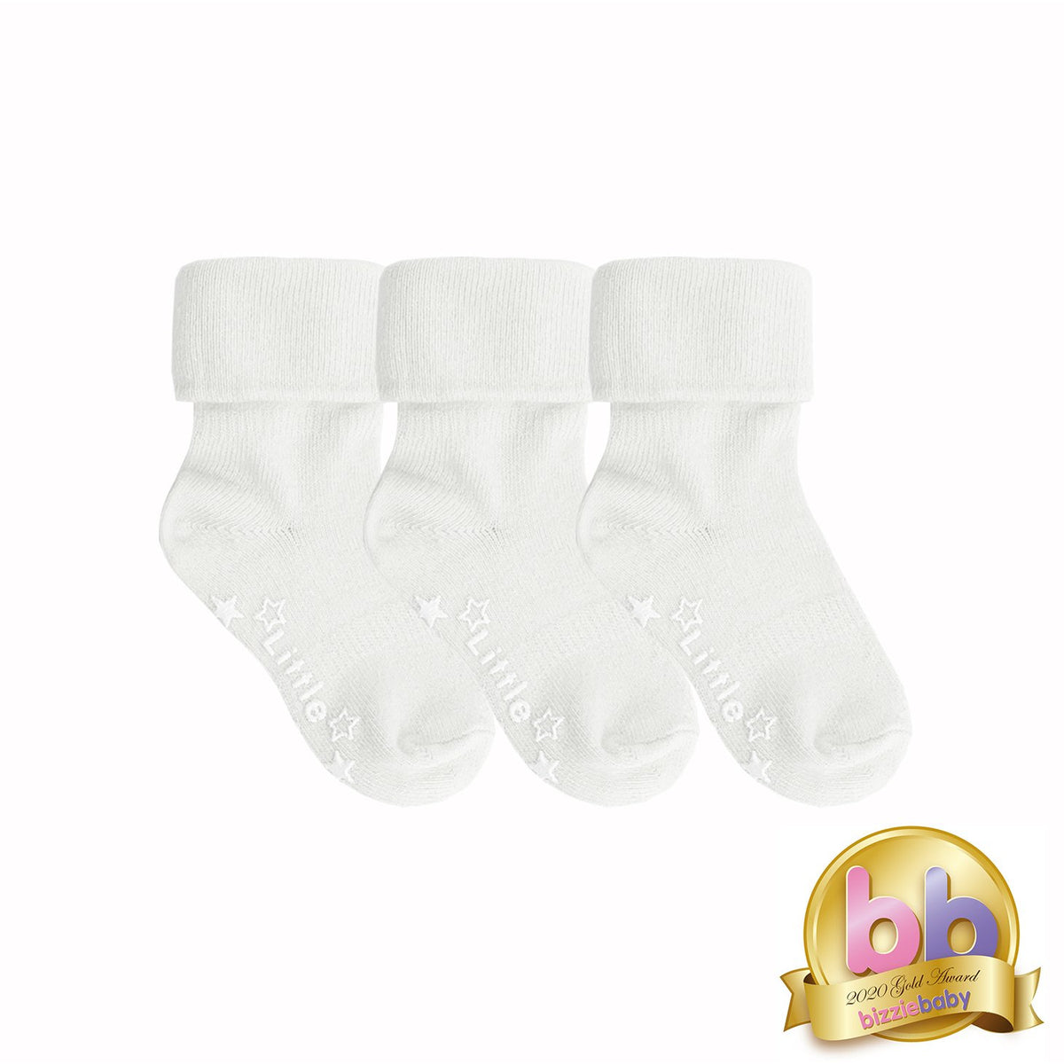 Non-Slip Stay On Baby and Toddler Socks - 3 Pack in Plain Snow White