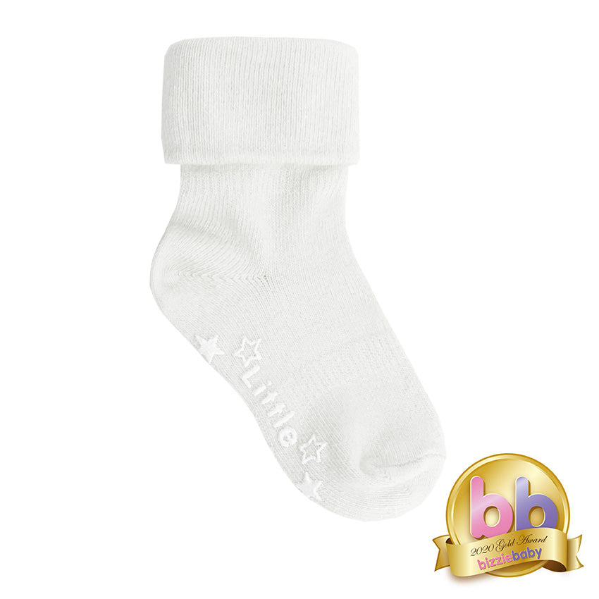 Organic Non-Slip Stay On Baby and Toddler Socks - 3 Pack in Marshmallow White
