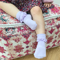 Frilly Non-Slip Stay-on Baby and Toddler Socks - 5 Pack in Amethyst, Navy and Paradiso