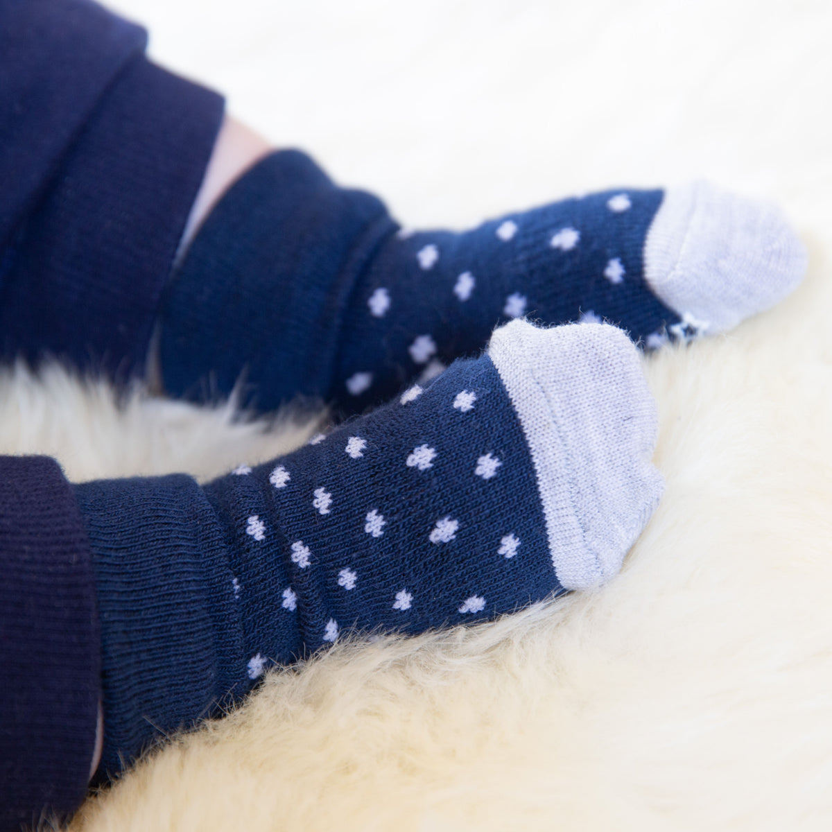 Non-Slip Stay On Baby and Toddler Socks - 3 Pack in Shades of Blue with Navy