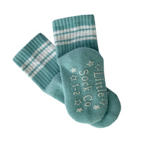 Sporty Non-Slip Stay-on Organic Baby and Toddler Quarter Crew Socks - Aqua Single