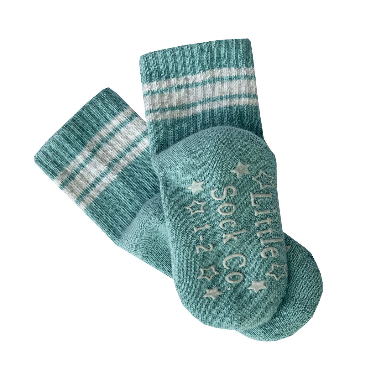 Sporty Non-Slip Baby & Toddler Stay-on Organic Quarter Crew Socks - Aqua