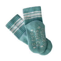 Non-Slip Stay-on Baby & Toddler Organic Quarter Crew Sporty Socks  - 3 Pack - Aqua & Grey