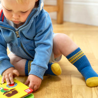 Non-Slip Stay-on Baby & Toddler Organic Quarter Crew Sporty Socks - 7 Pack - Blues