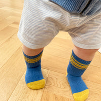 Non-Slip Stay-on Baby & Toddler Organic Quarter Crew Sporty Socks - 3 Pack - Blue & Grey