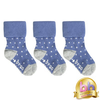 OUTLET Non-Slip Stay On Baby and Toddler Socks - 3 Pack in Cornflower pin dot