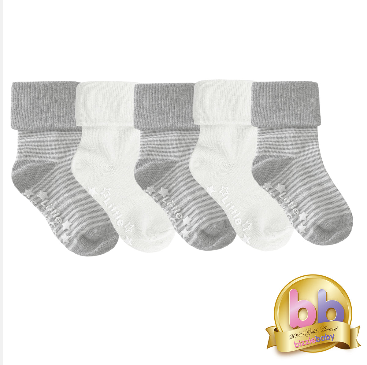 Non-Slip Stay on Baby and Toddler Socks - Unisex 5 Pack Grey and Marshmallow White