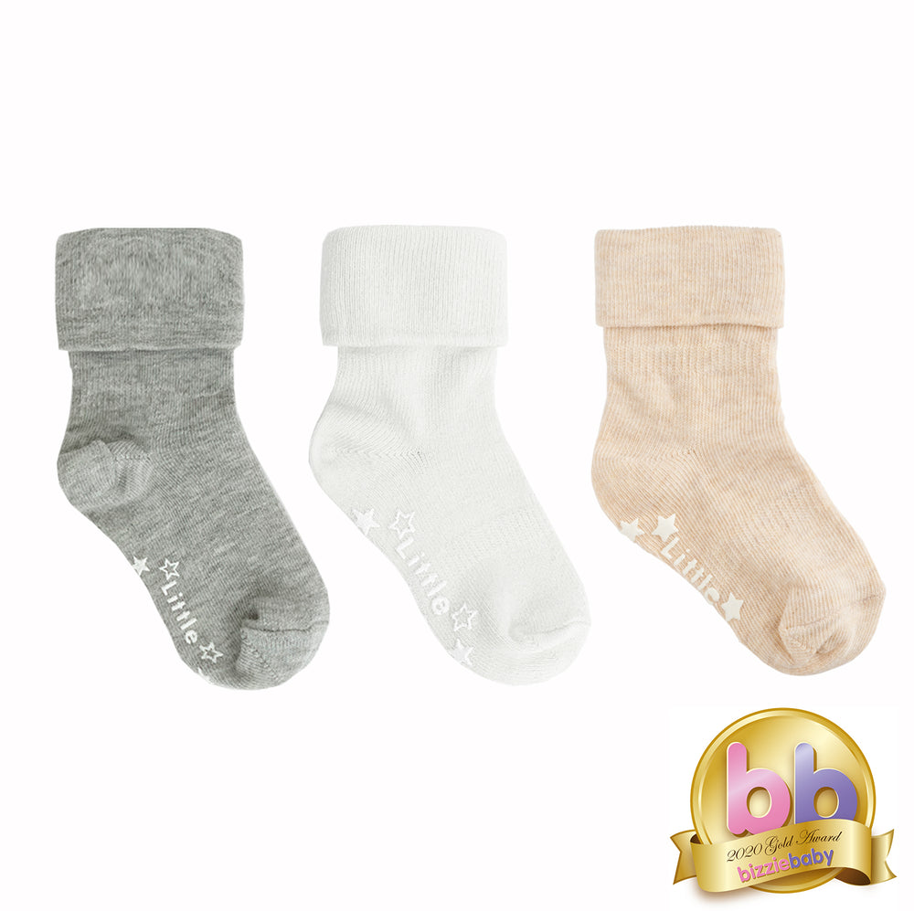 3-pack Non-slip Socks - Dark gray/light beige - Kids