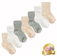Non-Slip Stay On Baby and Toddler Socks - 7 Pack in Grey Marl, Oat and White