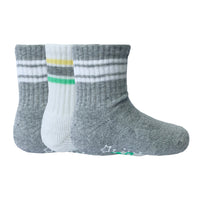 Non-Slip Stay-on Baby & Toddler Organic Quarter Crew Sporty Socks - 3 Pack - Grey & White