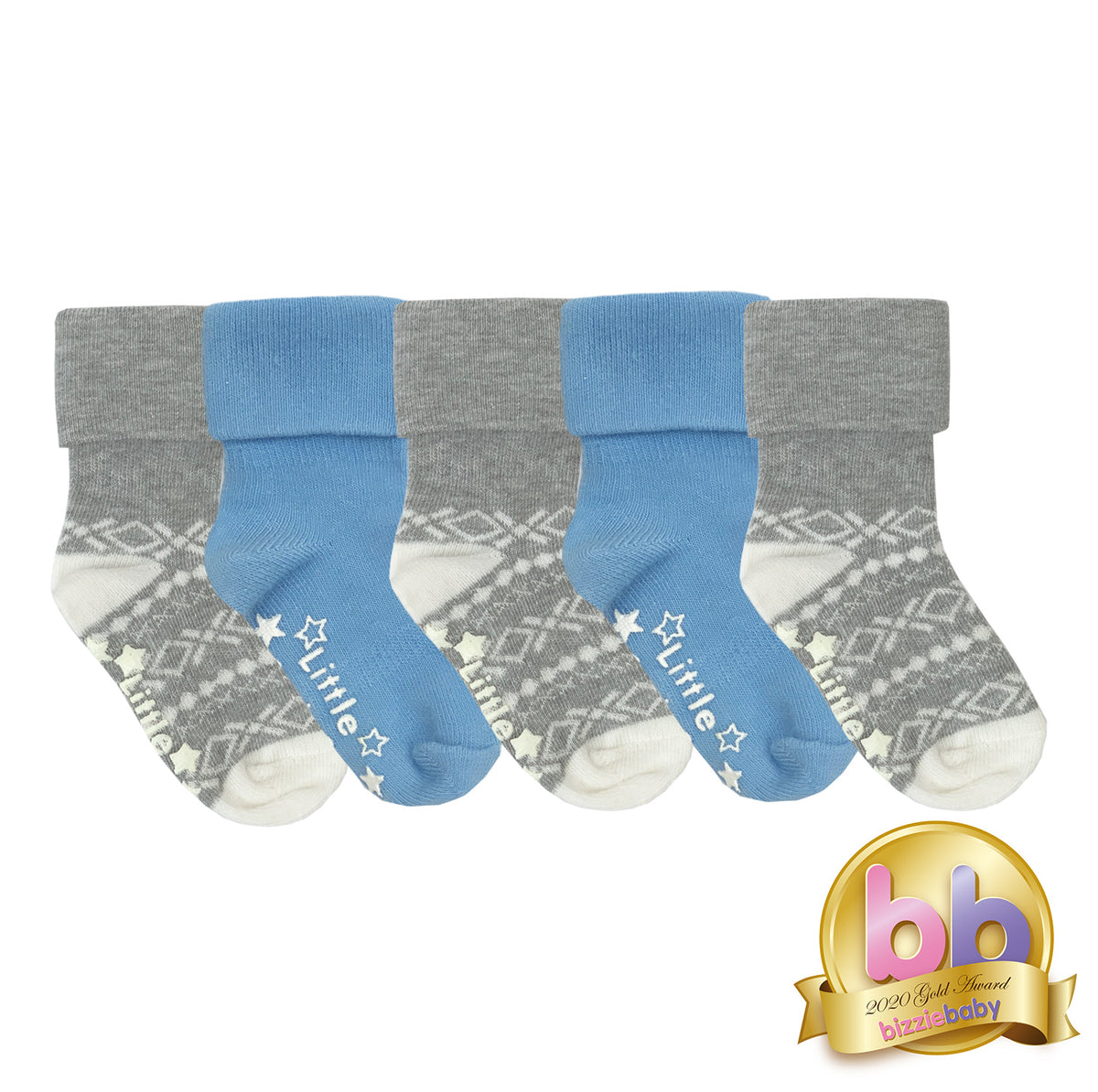 Non-Slip Stay on Baby and Toddler Socks - 5 Pack in Ocean Blue, Grey and Nordic