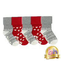 Non-Slip Stay on Baby and Toddler Socks - 5 Pack in Red Heart and Nordic