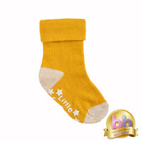 Non-Slip Stay On Socks in Mustard with Oatmeal