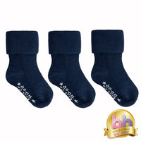 Talipes (clubfoot) Boots and Bar Socks - Non-Slip Stay on Baby and Toddler Socks - 3 Pack in Navy
