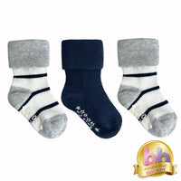 Talipes (clubfoot) Boots and Bar Socks - Non-Slip Stay on Baby and Toddler Socks - 3 Pack in Navy Wide Stripe & Navy