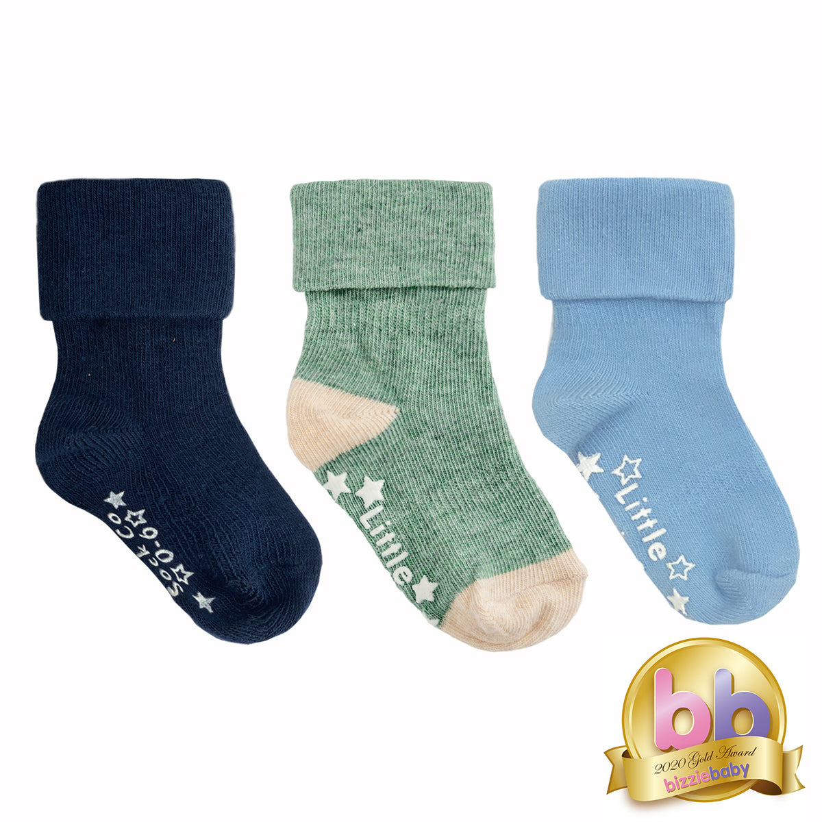 Non-Slip Stay On Baby and Toddler Socks - 3 Pack in Ocean, Forest Green & Navy