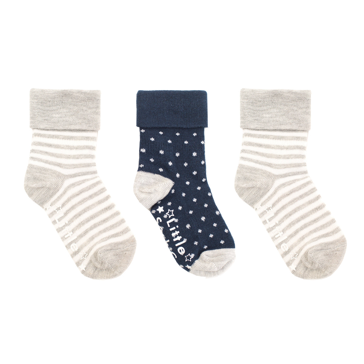 Non-Slip Stay on Baby and Toddler Socks - Unisex 3 Pack in Navy & Grey