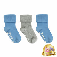 Non-Slip Stay On Baby and Toddler Socks - 3 Pack in Ocean Blue & Grey Sky
