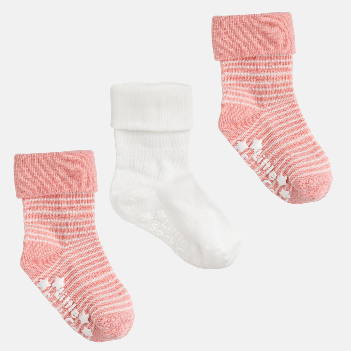 Organic Non-Slip Stay On Baby and Toddler Socks - 3 Pack in Blush & Marshmallow