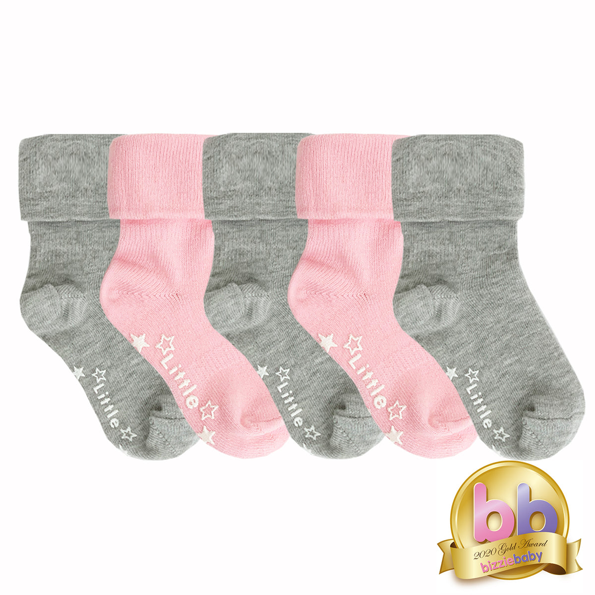 Non-Slip Stay on Baby and Toddler Socks - 5 Pack in Fairy Tale Pink and Grey