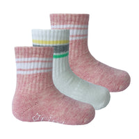 Non-Slip Stay-on Baby & Toddler Organic Quarter Crew Sporty Socks - 3 Pack - Rose & White