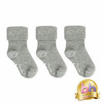 Non-Slip Stay On  Baby, Toddler & Child Socks - 3 Pack in Grey Sky - 0-6 years